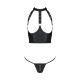 Комплект білизни з відкритими грудьми Passion GENEVIA SET WITH OPEN BRA L/XL black, корсет, стрінги