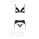 Комплект из эко-кожи Passion MILEY SET XXL/XXXL, black, трусики, бюстгальтер, пояс для чулок