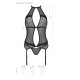 Корсет с пажами PassionSATARA CORSET L/XL red, стринги, кружево, застежки спереди и сзади