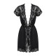 Сатиновый открытый пеньюар на поясе Obsessive 810-PEI–1 peignoir black 2XL/3XL, черный