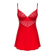 Пеньюар Obsessive Ingridia chemise & thong XL/2XL, червоний, сорочка, стрінги