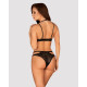 Эротический комплект под латекс со стрепами Obsessive Bagirela 2-pcs set L/XL, черный, под леопард, 