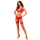 Комплект белья Obsessive Lacelove cupless 3-pcs set M/L Red, бюстгальтер, стринги, пояс для чулок