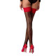 Чулки Passion ST120 3/4 black-red, на ажурной силиконовой резинке, изысканный декор и люрекс
