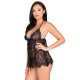 Сорочка беби-долл Leg Avenue Floral lace babydoll & string Black M, стринги