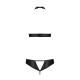 Комплект, открытый топ и трусики из эко-кожи с люверсами Passion MALWIA SET with Open Bra L/XL black