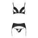 Комплект из эко-кожи Passion MILEY SET XXL/XXXL, black, трусики, бюстгальтер, пояс для чулок