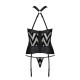 Сетчатый комплект с узором, корсет с халтером, подвязки, трусики Passion HIMA CORSET S/M, black
