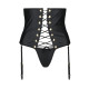 Пояс-корсет из экокожи Passion CELINE SET with Open Bra 6XL/7XL, black, шнуровка, пажи, стринги