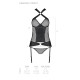 Сетчатый комплект корсет с халтером, съемные подвязки и трусики Passion AMANDA CORSET L/XL, black