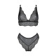 Комплект белья Passion AMBERLY SET 6XL/7XL black, лиф, трусики бразилиана, люрексовая нить